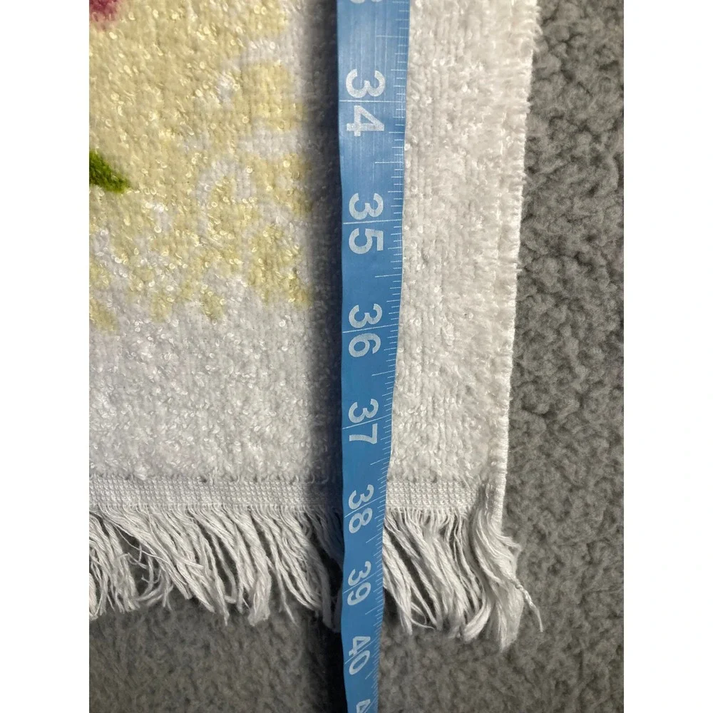 Vintage Cannon Bath‎ Towel White Purple Yellow Floral Fringed 38x21 Inches